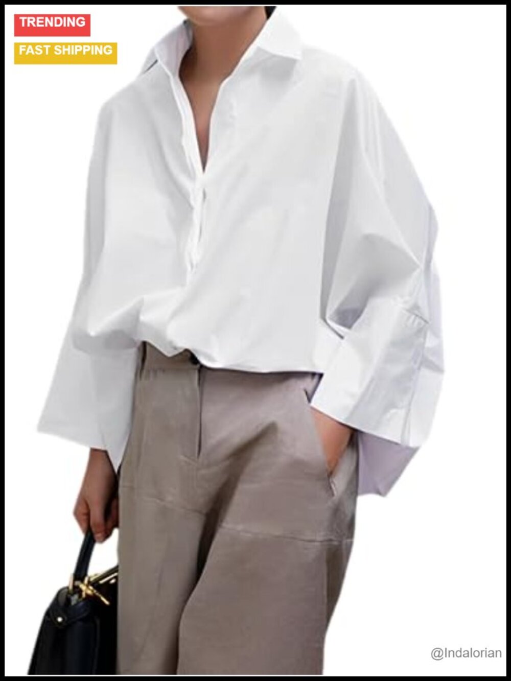 Women's Button Down Shirt Casual 3/4 Sleeve Loose Fit Collared Work Blouse Top